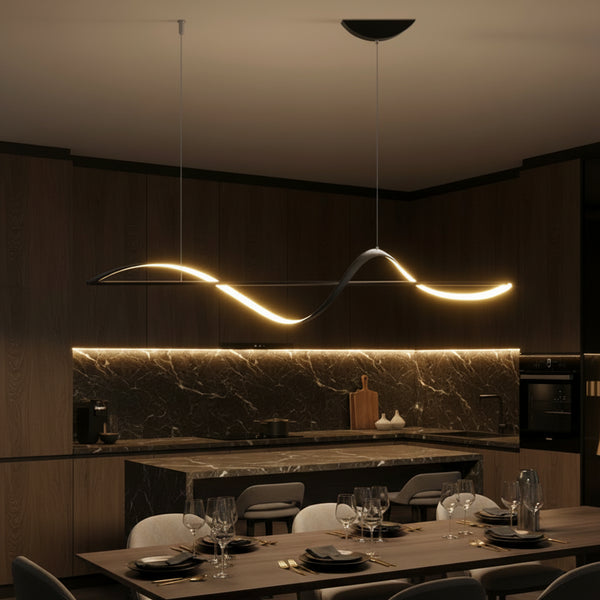 Modern LED Wave Ribbon Ceiling Light | S-Curve Semi-Flush Mount | Living Room & Dining Statement Light