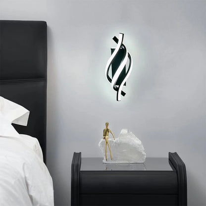 Modern Spiral LED Wall Lamp | Touch 3-Color Switch | Black &amp; White | Bedroom Headboard &amp; Living Room Light