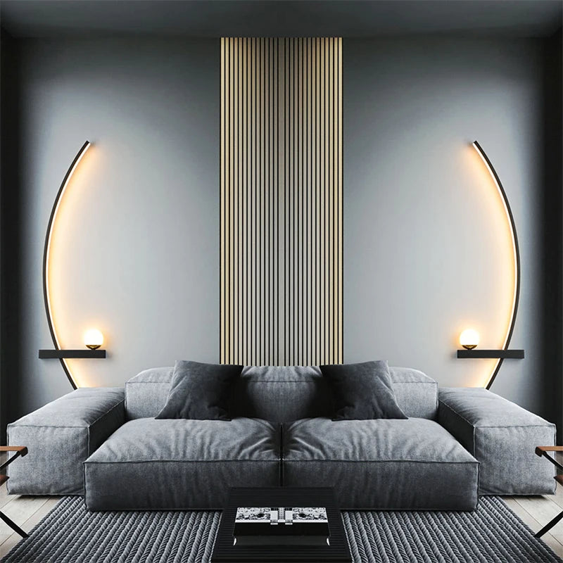 Modern LED Line Wall Sconce | Dimmable Remote Control | 55/105cm | Black Living Room &amp; Bedside Light