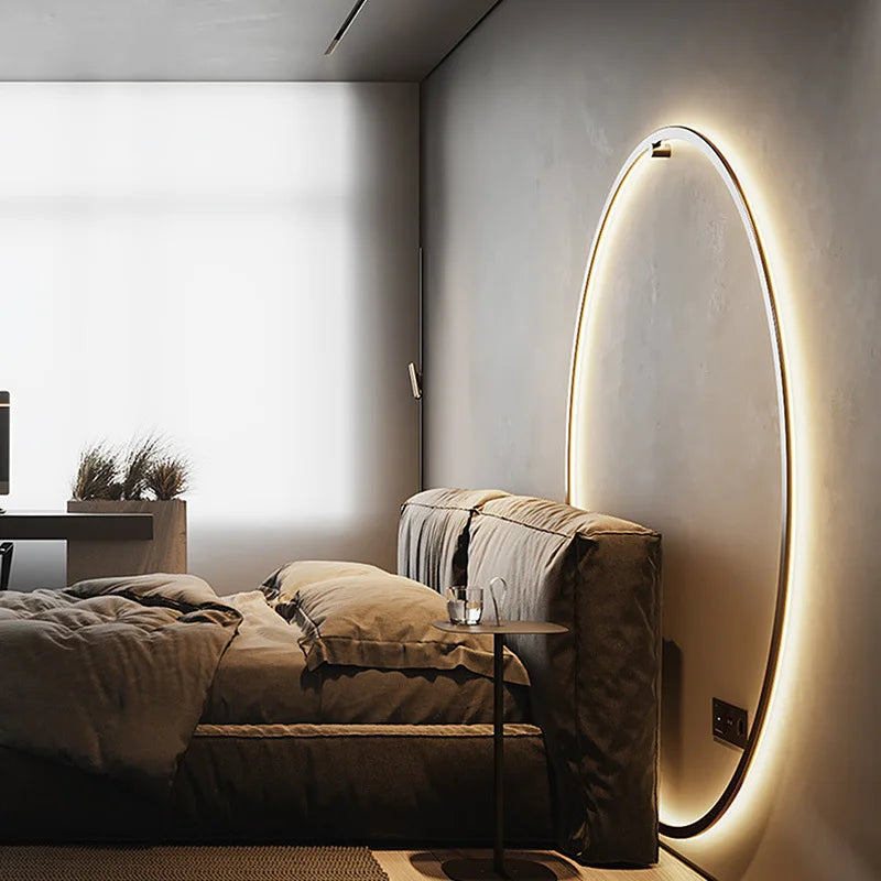 Nordic Round Ring LED Wall Sconce | Touch Sensor | Dimmable | Gold &amp; Black | Bedroom &amp; Living Room Lighting