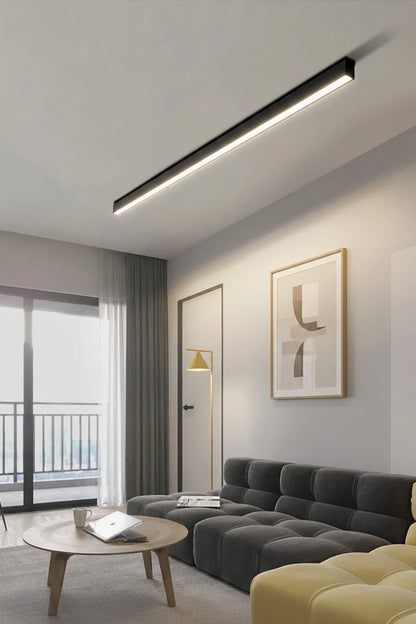 Modern Linear LED Ceiling Light | Flush Mount Surface Light | Black, White, Wood & Walnut | Kitchen, Bedroom & Hallway